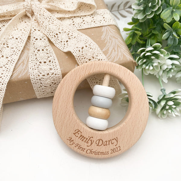 Premium Beech Wood Rattle Teether - My First Christmas