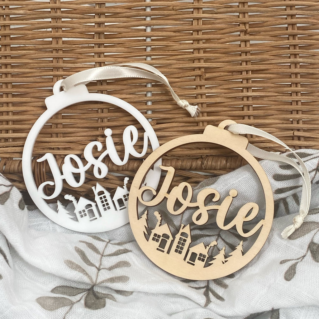 Personalised Christmas baubles - Village Cutout