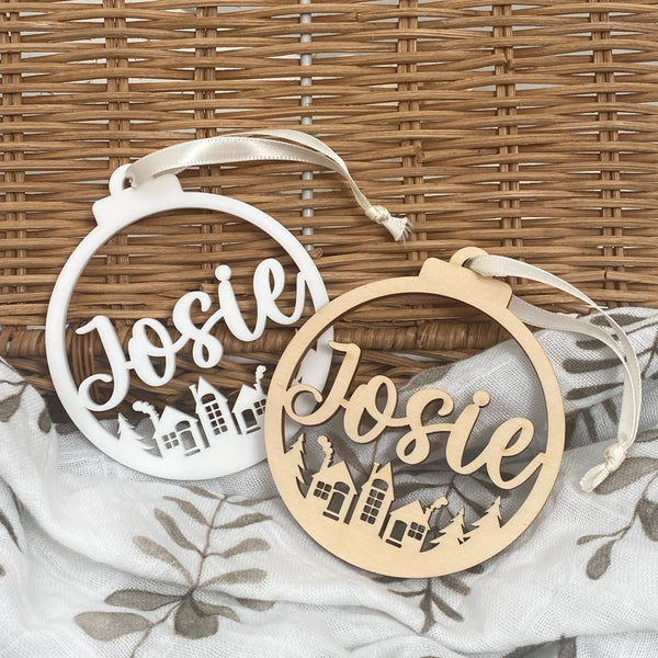 Personalised Christmas baubles - Village Cutout