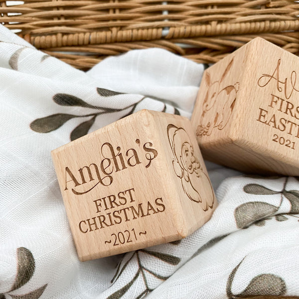 Personalised Timber Keepsake Block - Christmas