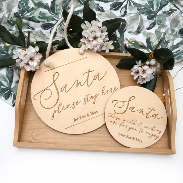 Personalised Santa 'Please Stop Here' Sign Set - Christmas Script