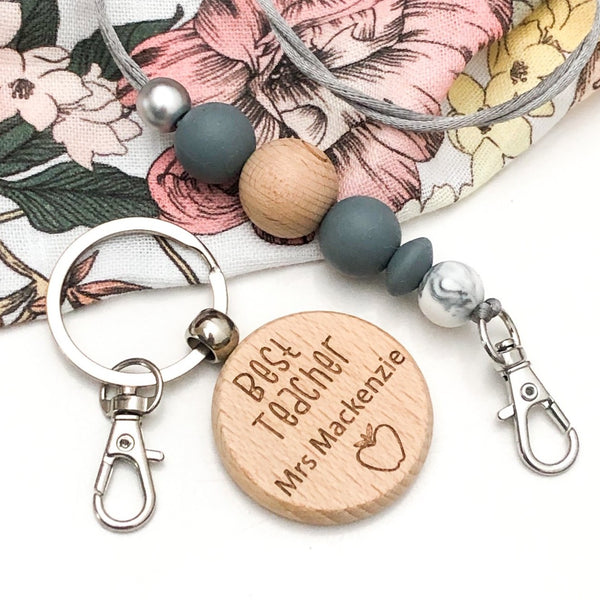 Personalised TEACHER Timber Keyring