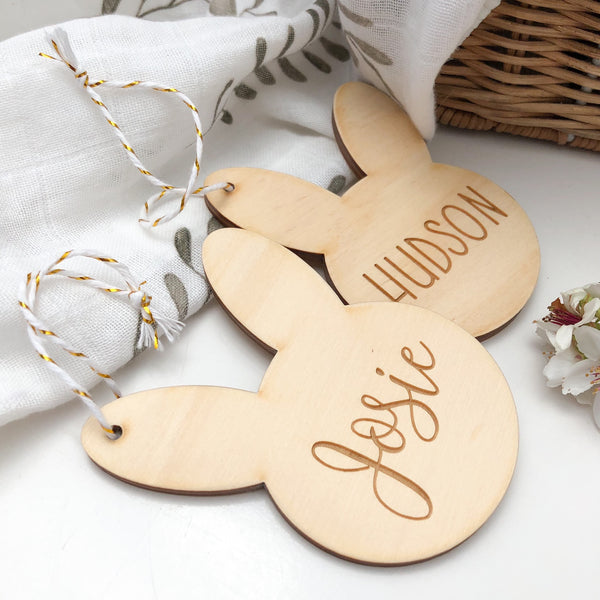 Personalised Easter Basket Bunny Tag - Timber