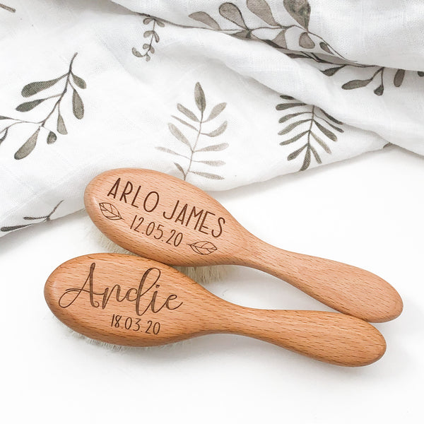 Personalised Wooden Baby Hairbrush (goat hair)