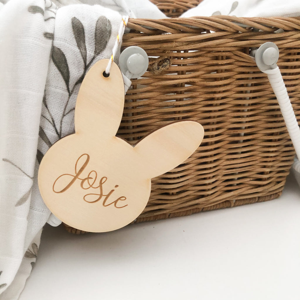 Personalised Easter Basket Bunny Tag - Timber