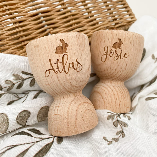 Personalised Beechwood Easter Egg Cup - Bunny