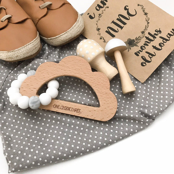 CLOUD Silicone and Beech Wood Teether - Teethers - ONE.CHEW.THREE Boutique teething, modern accessories