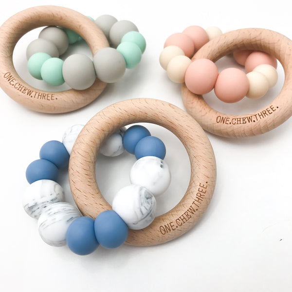 DUO Silicone and Beech Wood Teether - Teethers - ONE.CHEW.THREE Boutique teething, modern accessories