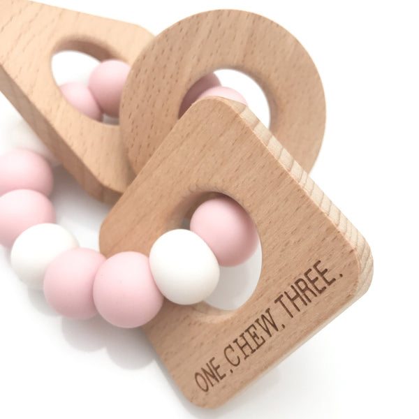 SHAPES Silicone and Beech Wood Teether Teething Toy