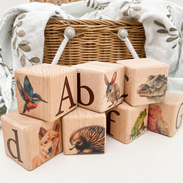 Personalised Wooden Baby Blocks - Australiana Colour