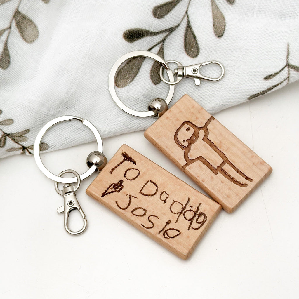 Personalised HANDWRITTEN ARTWORK Timber Keyring