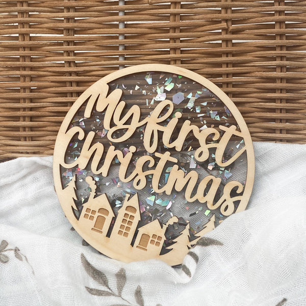 Personalised Milestone Plaque - First Christmas Glitter Village