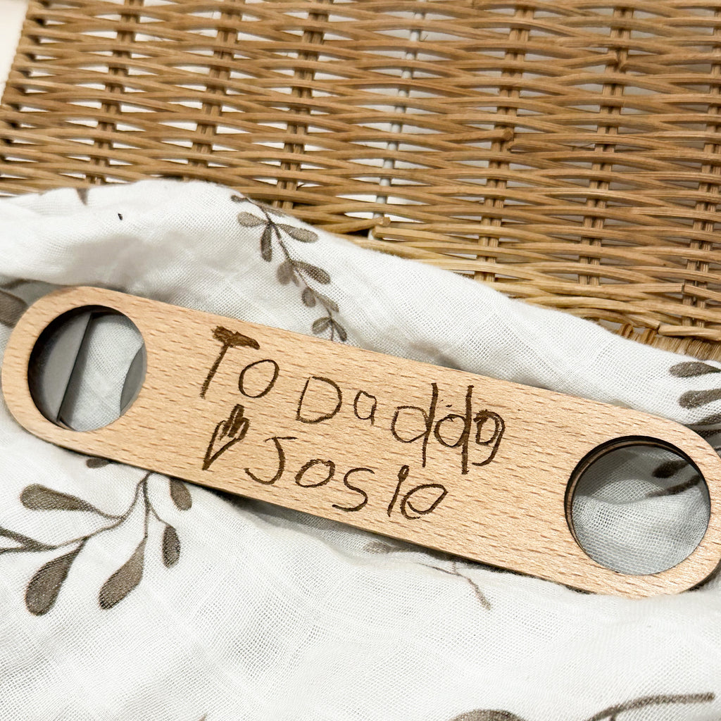 Personalised HANDWRITTEN ARTWORK Timber Bottle Opener