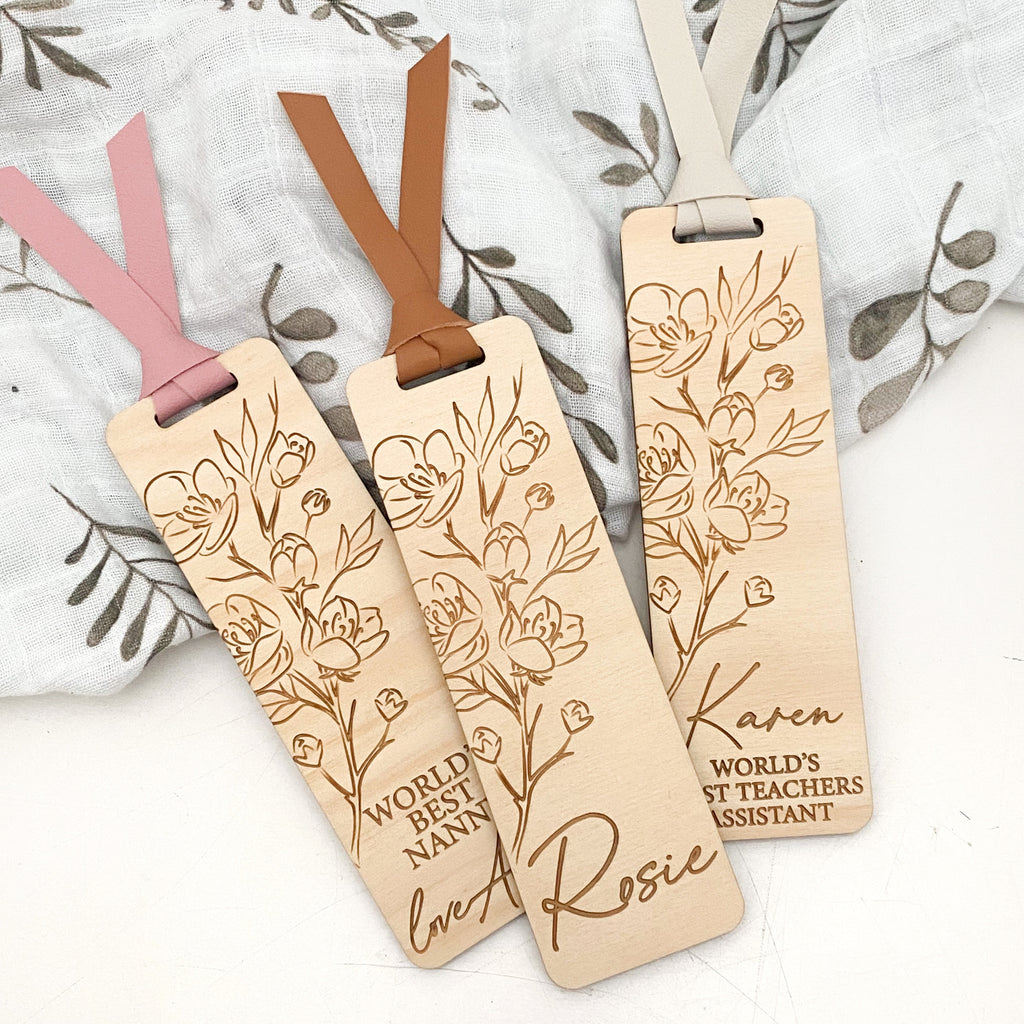 Personalised Timber Bookmark - Floral