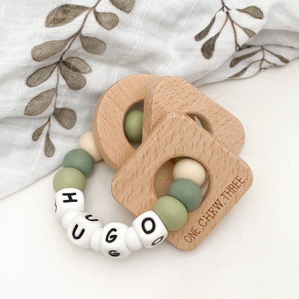 Personalised Silicone NAME Teether with Shapes