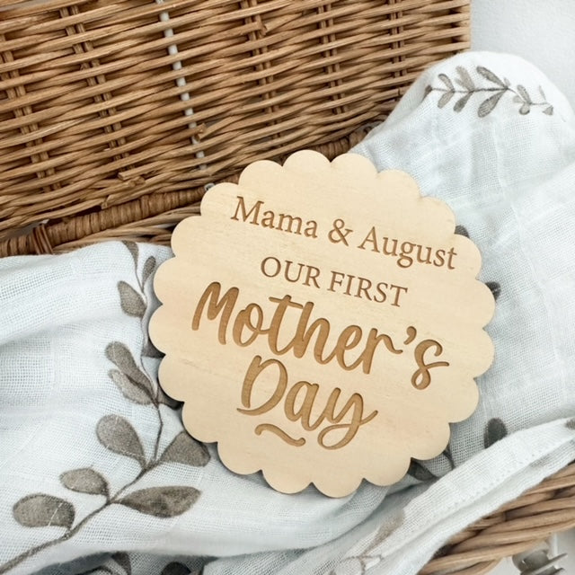 Personalised Milestone Plaque - Our First Mother's Day (scallop design)