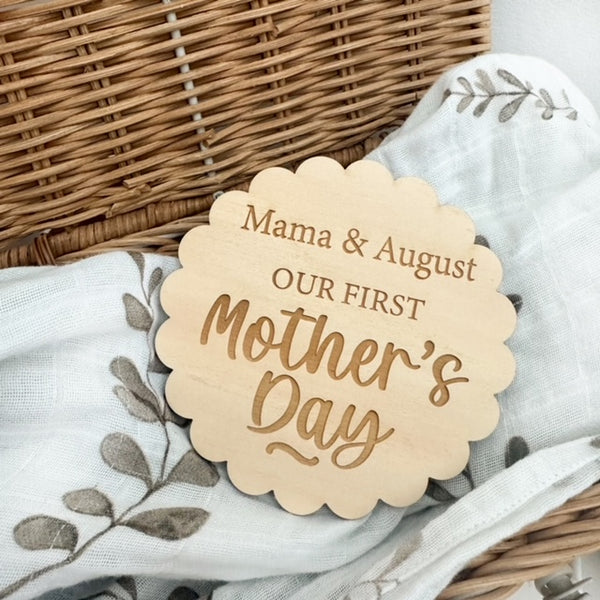 Personalised Milestone Plaque - Our First Mother's Day (scallop design)