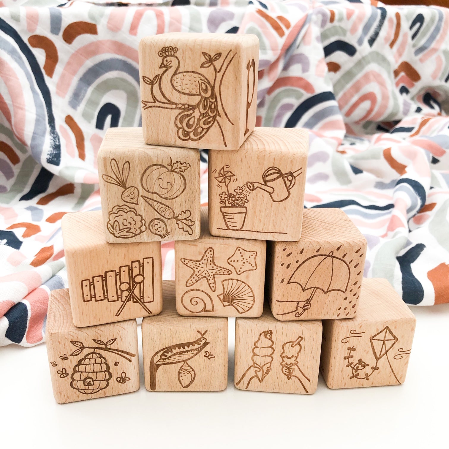 Personalised timber baby blocks - natural wooden baby blocks for