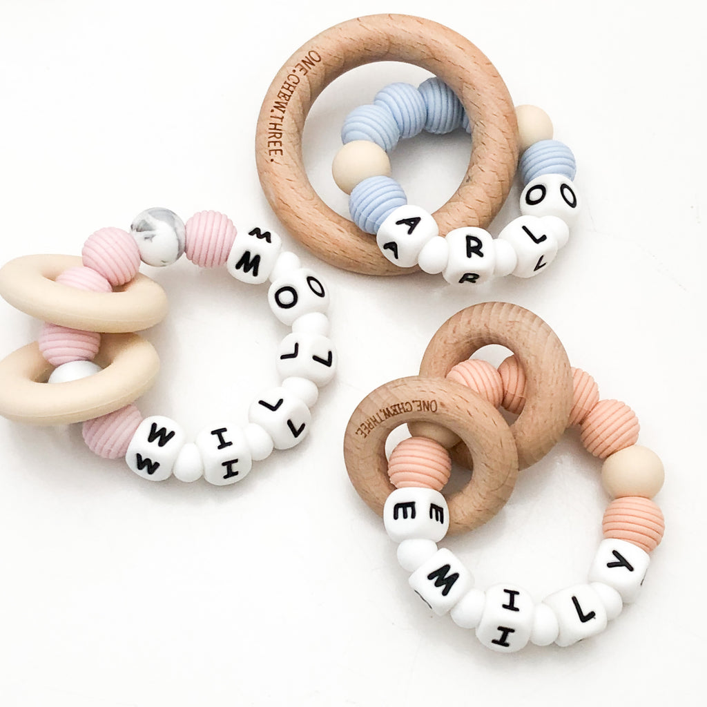 A Personalised Silicone BEEHIVE NAME Teether