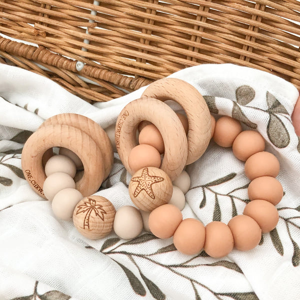 SUMMER Silicone and Beech Wood Rattle Teether