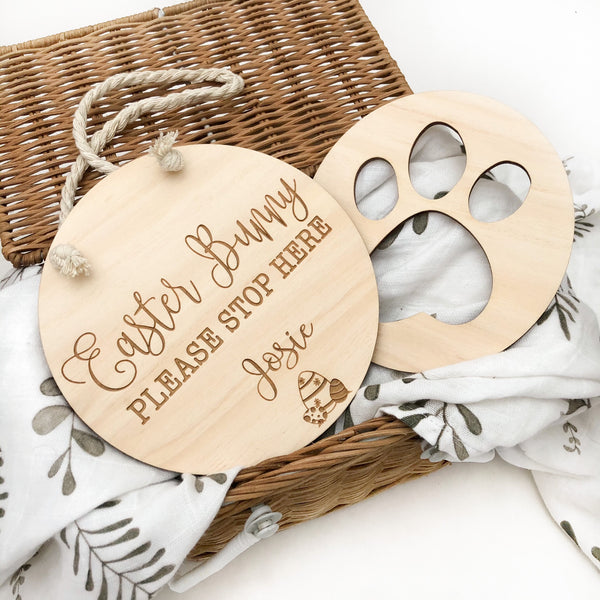 Personalised Easter Bunny Sign and Paw Print Stencil Set