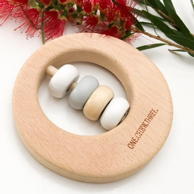 Premium Beech Wood Rattle Teether - DISC - Teethers - ONE.CHEW.THREE Boutique teething, modern accessories