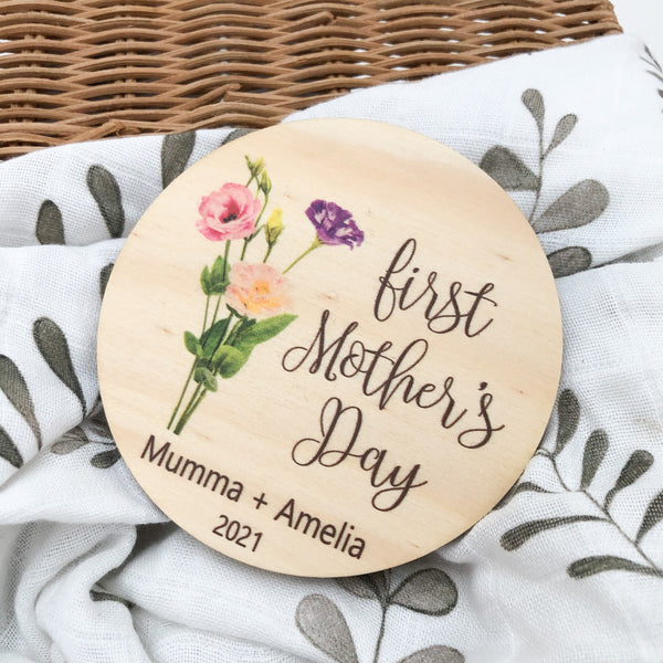 First Mother's Day Milestone disc - Timber Colour Print