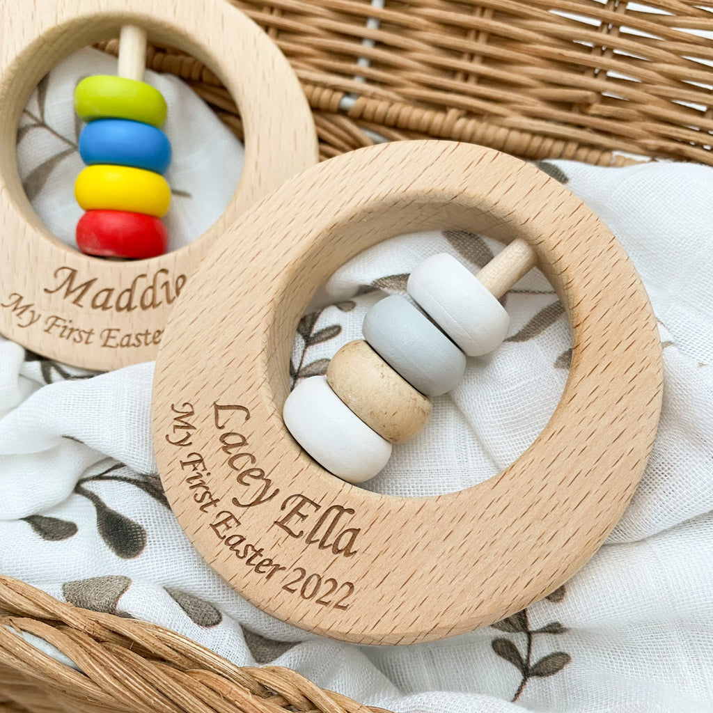 Premium Beech Wood Rattle Teether - My First Easter