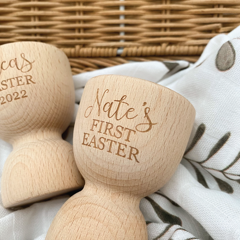 Personalised Beechwood Easter Egg Cup - Bunny