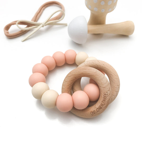 RATTLE Silicone and Wood Teether - Teethers - ONE.CHEW.THREE Boutique teething, modern accessories