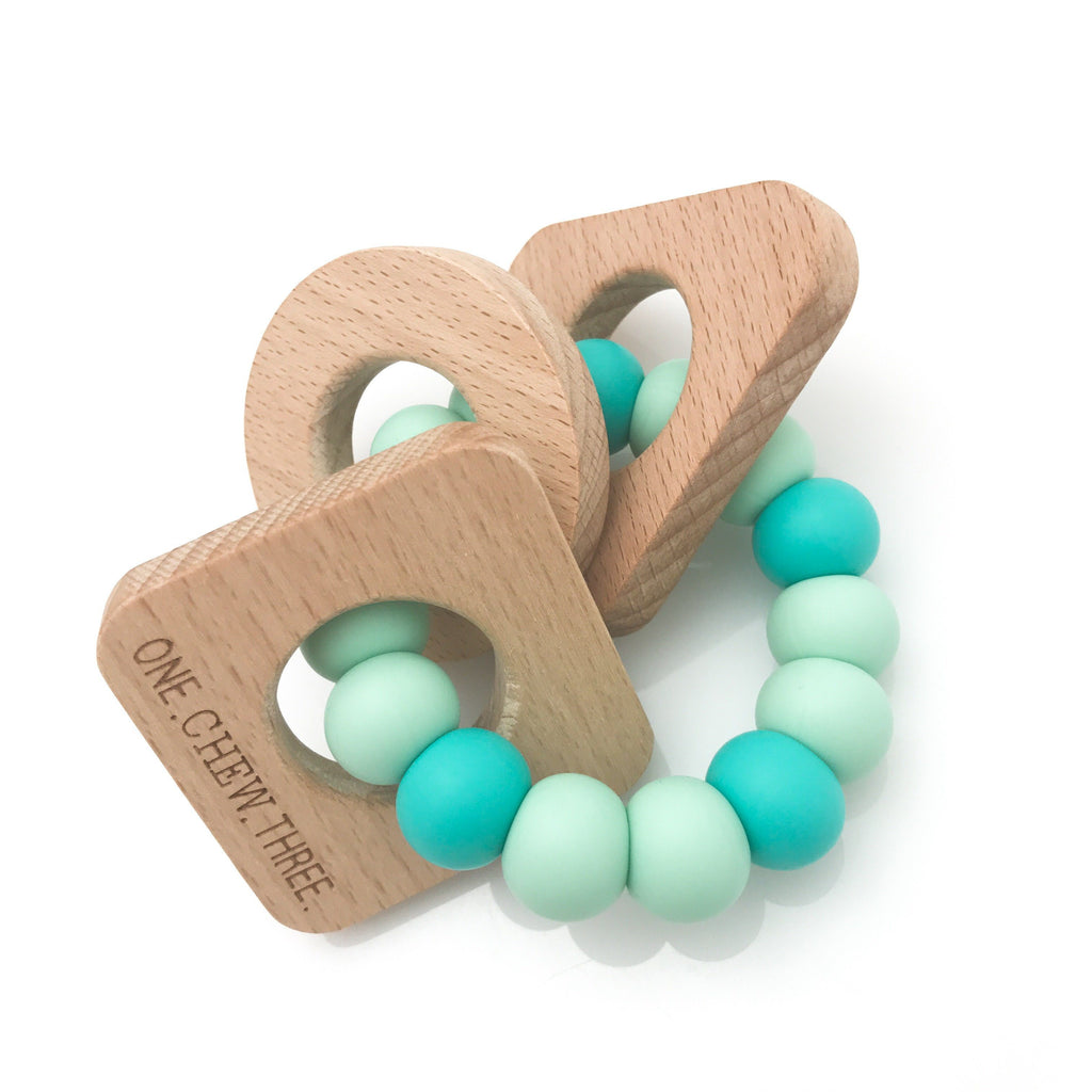 SHAPES Silicone and Beech Wood Teether - Teethers - ONE.CHEW.THREE Boutique teething, modern accessories
